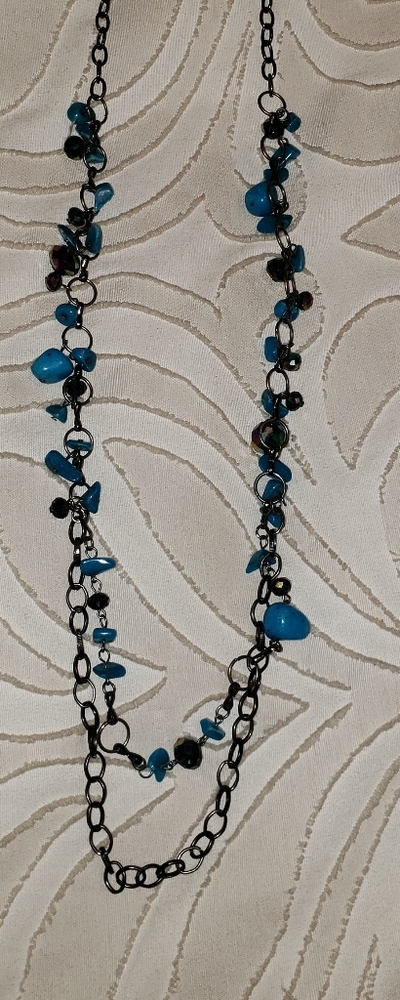 Long necklace with Tourquoise blue colored stones